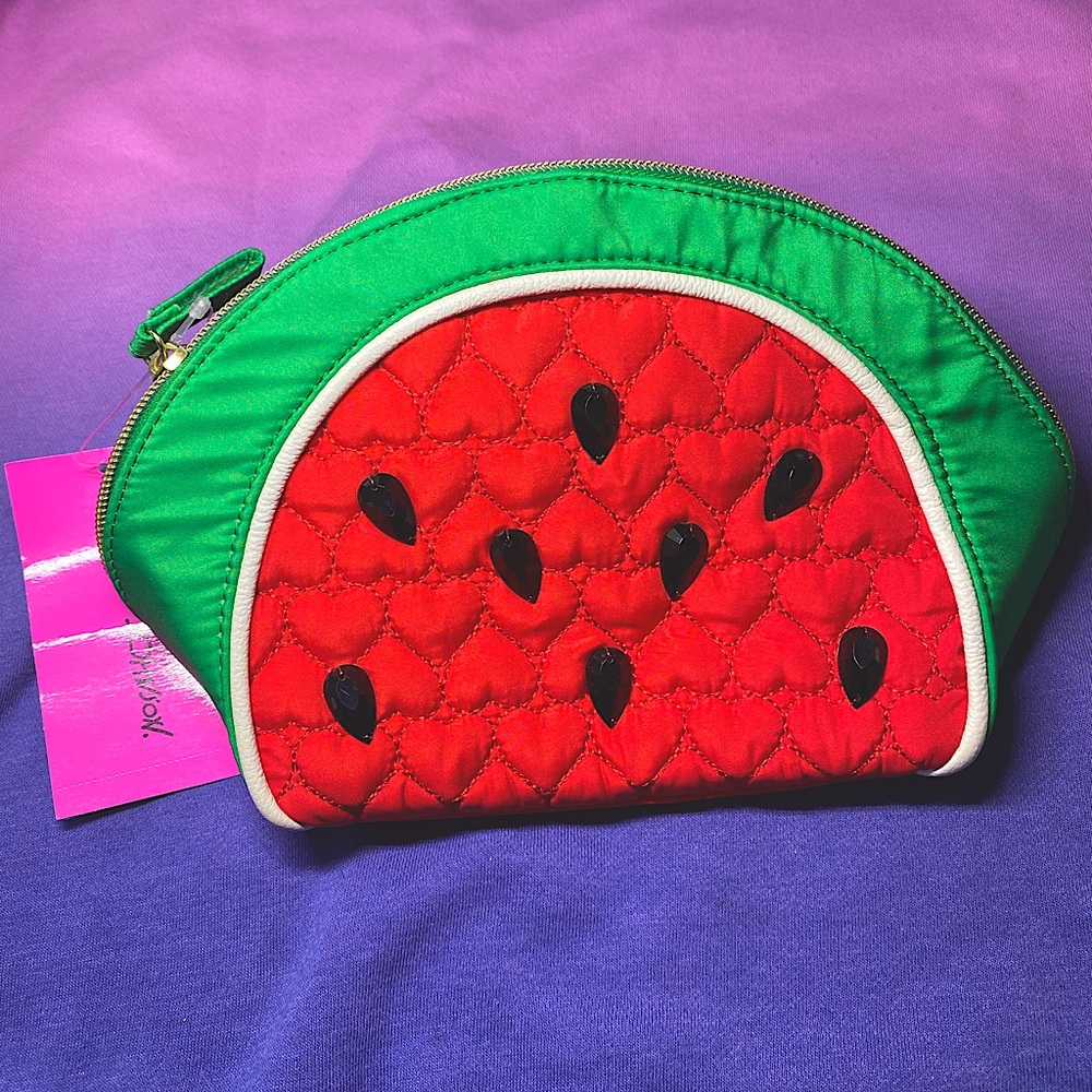 Betsey Johnson watermelon quilted cosmetic makeup bag / purse / case